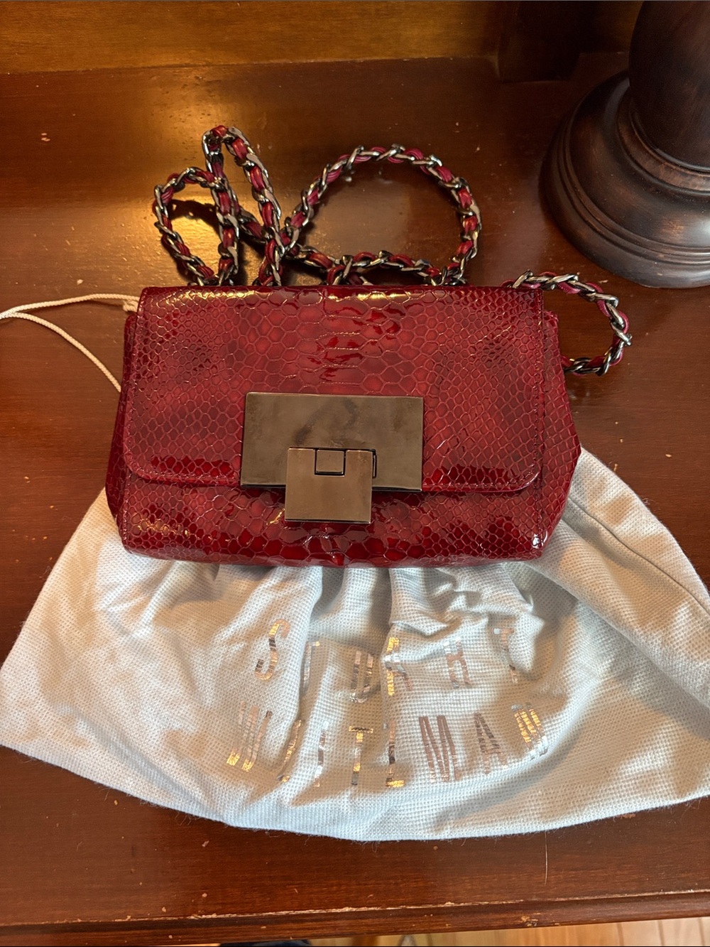 Stuart Weitzman Red Snakeskin Clutch